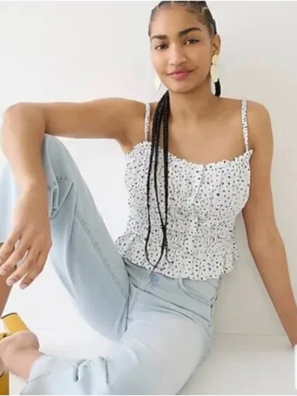 J. Crew Cotton White/Blue Poplin Polka Dot Tank